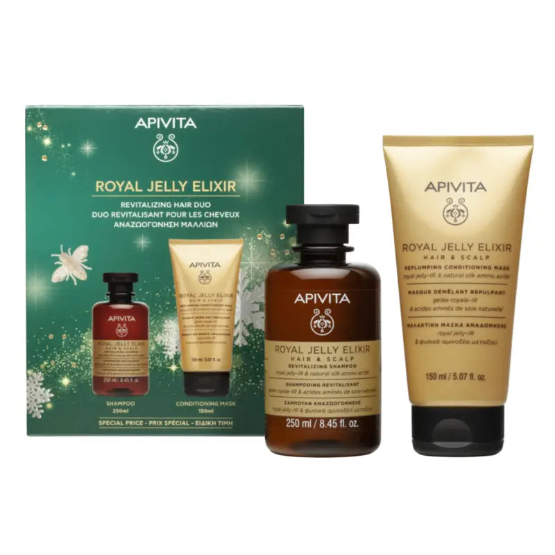 Apivita Coffret Élixir à la gelée royale : shampoing + après-shampoing-masque, 250 + 150 ml