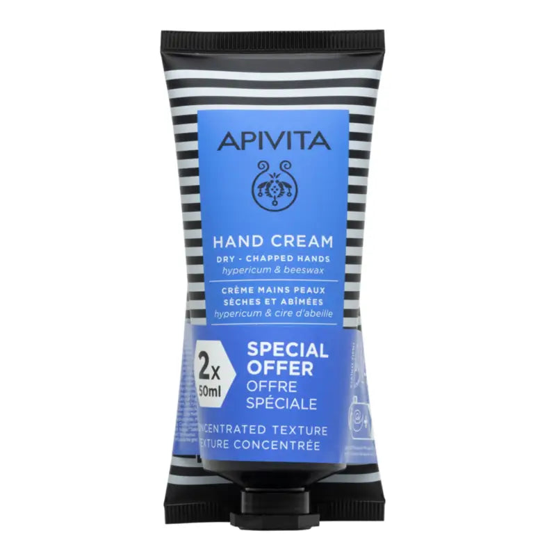 Apivita Duplo Crème pour les mains sèches et gercées à l'extrait de millepertuis 2 x 50 ml