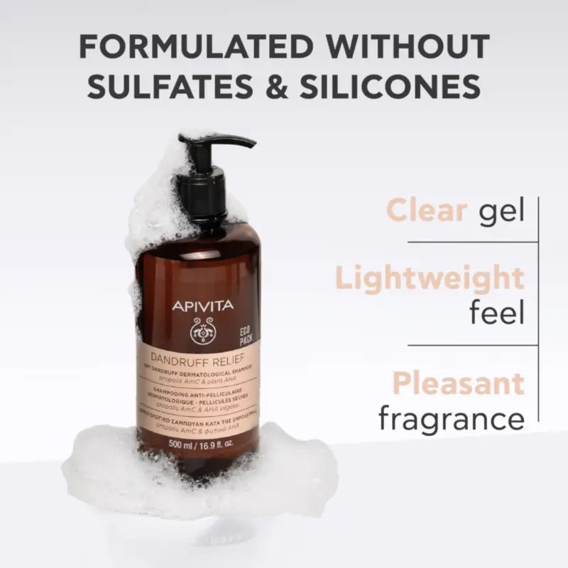 Apivita Ecopack – Shampooing dermatologique contre les pellicules sèches, 500 ml