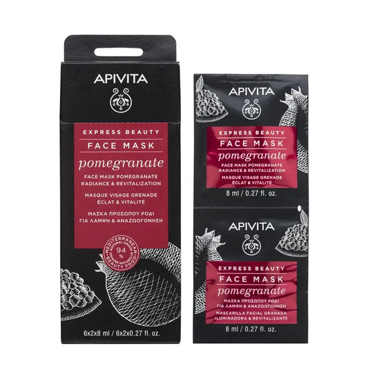 Apivita Express Beauty Masque facial à la grenade - Éclaircissant et revitalisant, 2x8 ml