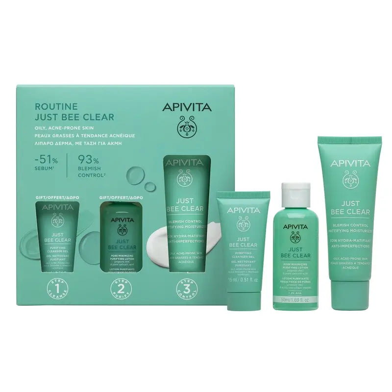 Apivita Just Bee Clear + Gel nettoyant 15 ml + Lotion purifiante 50 ml