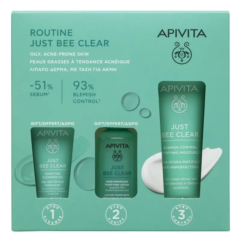 Apivita Just Bee Clear + Gel nettoyant 15 ml + Lotion purifiante 50 ml