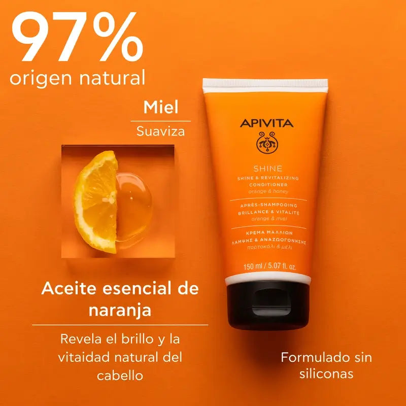 APIVITA Conditionneur Shine & Vitality pour tous types de cheveux à l'orange et au miel 150 ml