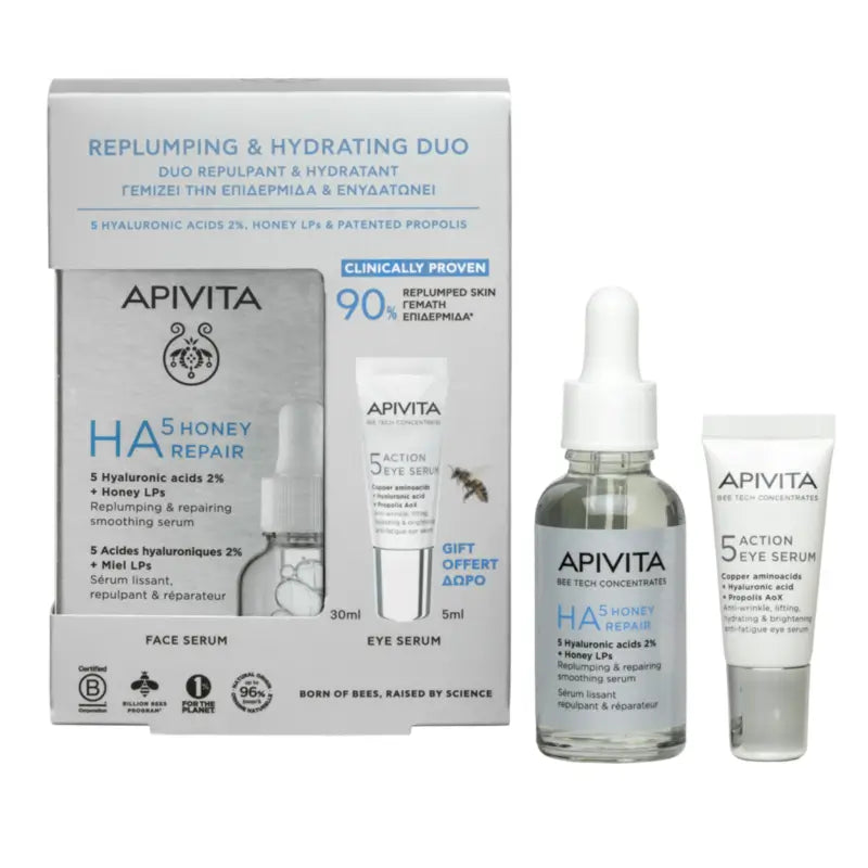 Apivita Sérum réparateur Ha5 au miel 30 ml + Sérum contour des yeux 5 Action 5 ml,