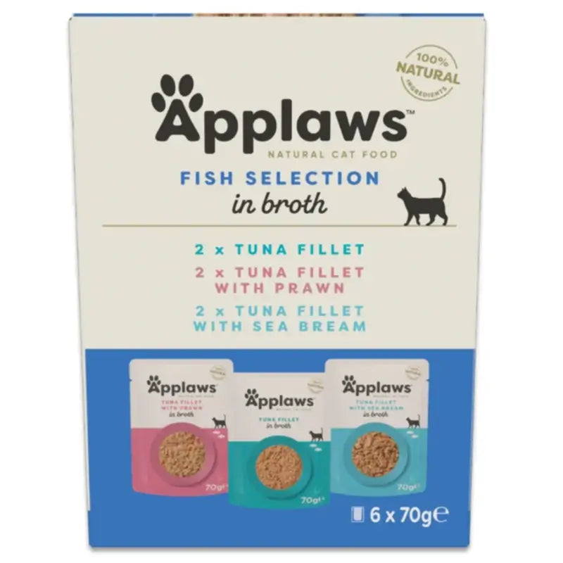 Applaws Cat « Sélection » Poisson et Bouillon Multi, 6 x 70 g