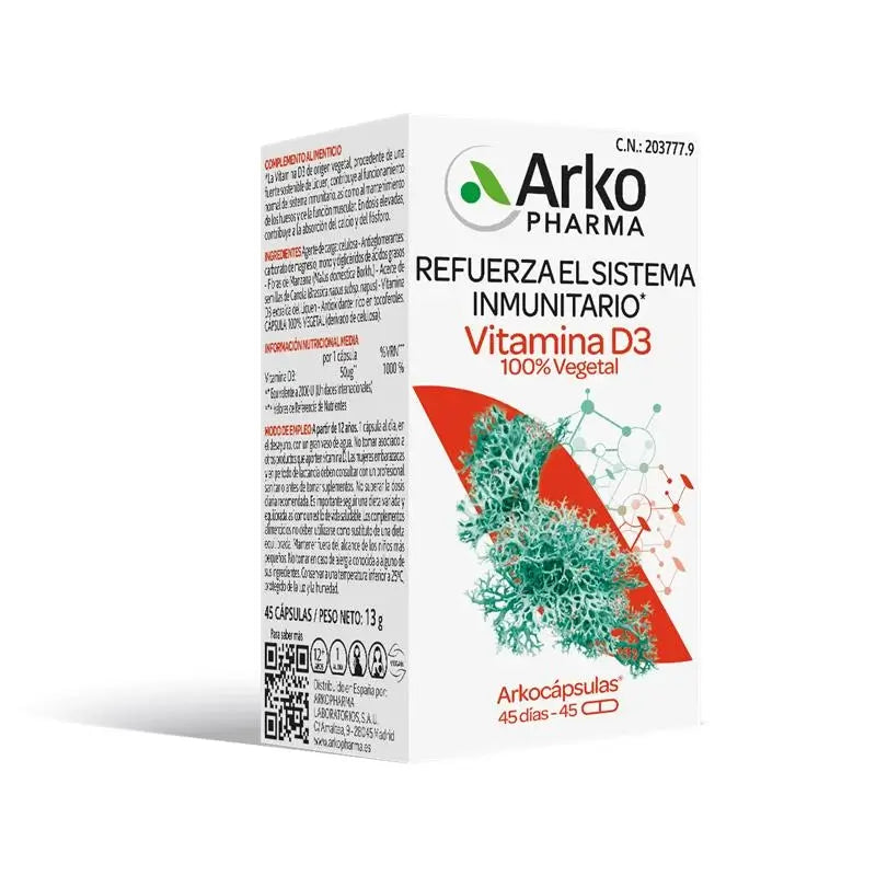 Arkopharma Arkocápsulas Vitamine D3 100% Végétale, 45 gélules