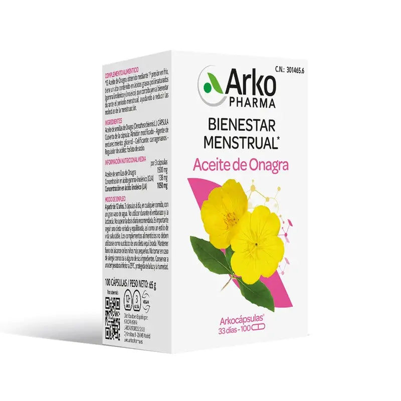 Arkopharma Arkocápsulas Huile d'Onagre Bio, 100 gélules