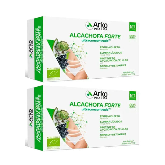Arkopharma Arkofluido Artichaut Forte Ultraconcentré + Aloe Vera, 2X20 ampoules