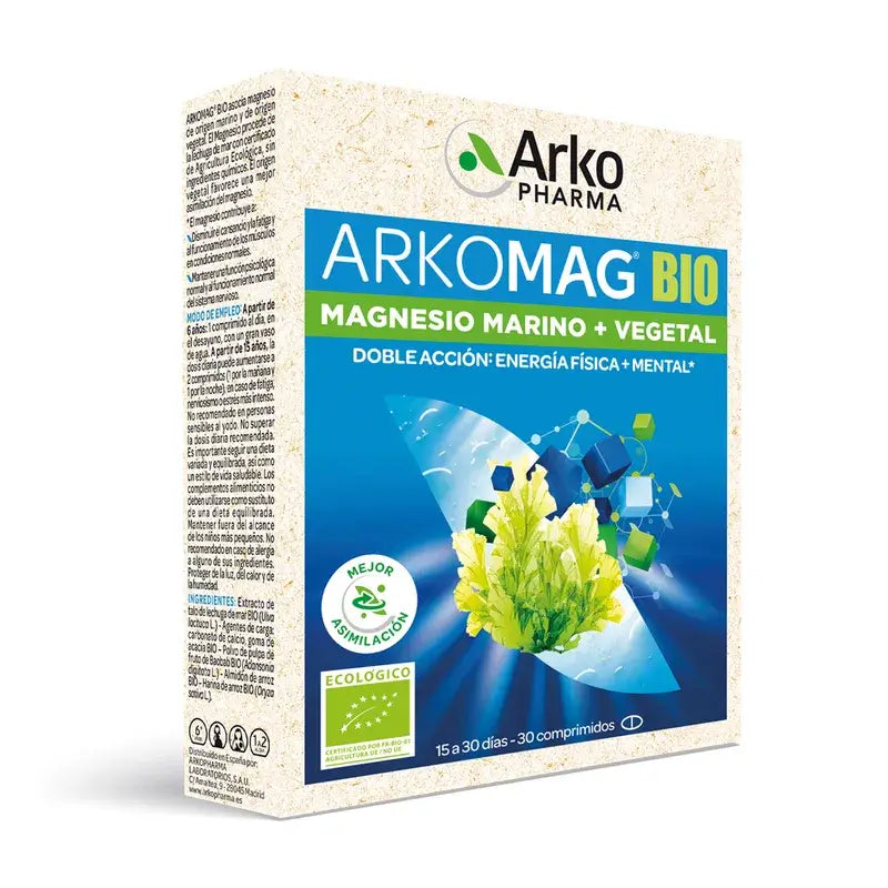 Arkopharma Arkomag BIO Magnésium Marin + Végétal, 30 comprimés