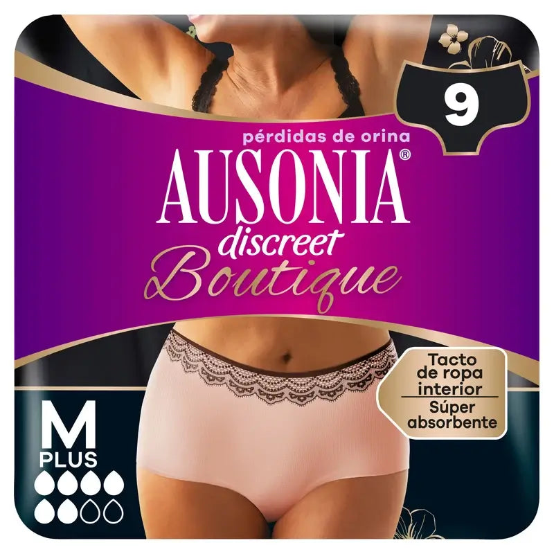 Ausonia Discreet Boutique Culotte d'Incontinence Beige Taille Plus M, 9 Culottes