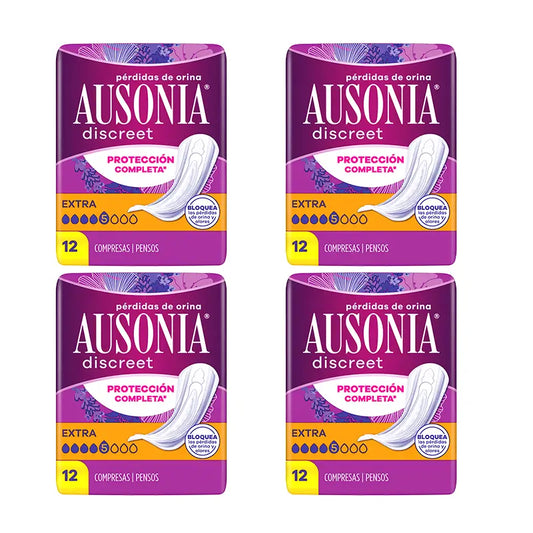 Ausonia Discreet Pack 4 x 12 Extra Serviettes hygiéniques pour femmes, 4 x 12 unités