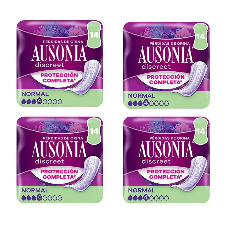 Ausonia Pack serviettes hygiéniques discrètes pour femmes normales, 4 x 14 unités