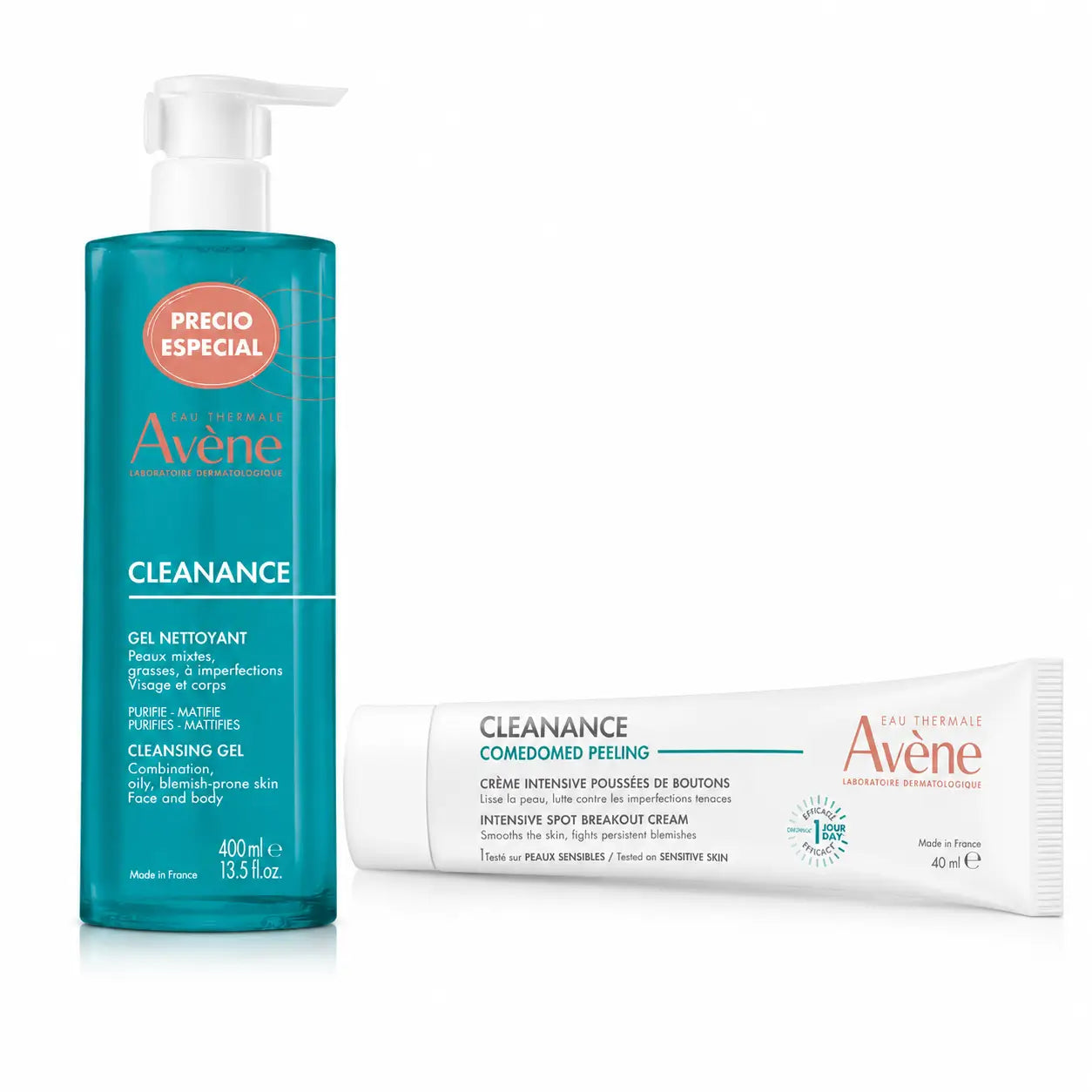 Gel nettoyant Avène Cleanance + Crème exfoliante Comedomed, lot de 2