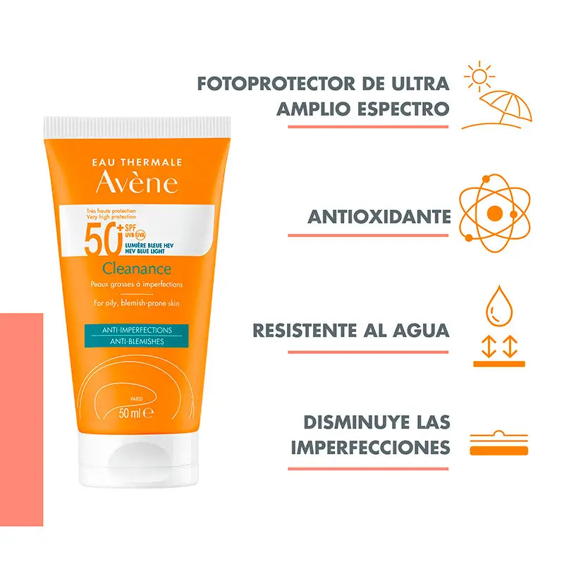 Avène Cleanance Solar SPF 50+, peaux grasses, 50 ml