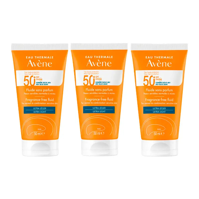 Avène Fluide solaire non parfumé Spf 50+, 3 x 50 ml