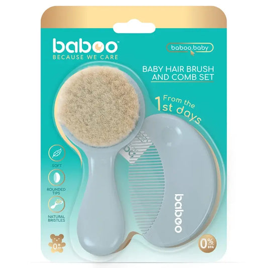 Ensemble brosse et peigne en poils naturels Baboo 0+ mois, 2 pièces