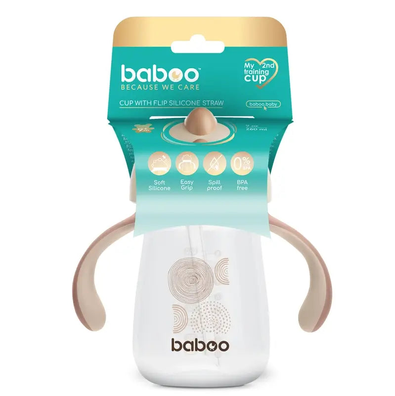 Tasse d'apprentissage Baboo Au Naturale en silicone avec paille 9+ mois, 260 ml