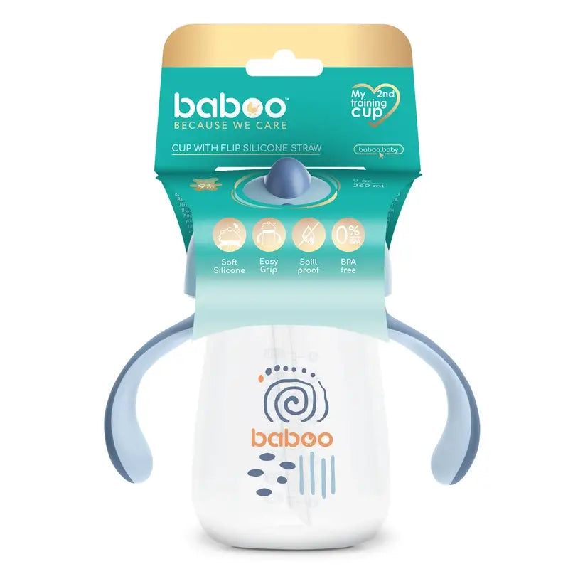 Tasse d'apprentissage Baboo Blue Haze en silicone avec paille 9+ mois, 260 ml