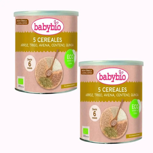 Babybio 5 Céréales Bio +6m, paquet de 2 x 220g