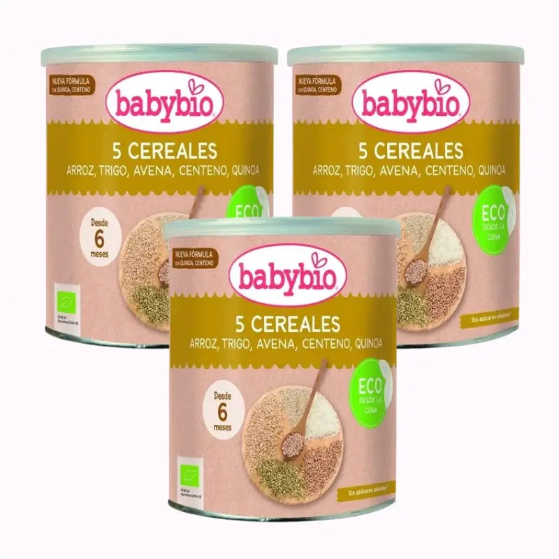 Babybio 5 Céréales Bio +6m, paquet de 3 x 220g