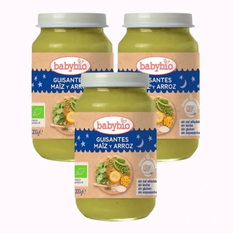 Babybio Good Night Pois-Maïs-Riz, paquet de 3 x 200 grammes