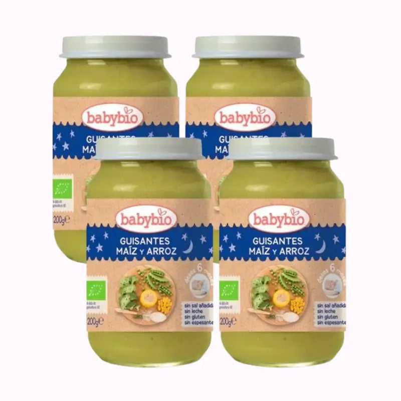 Babybio Good Night Pois-Maïs-Riz, paquet de 4 x 200 grammes