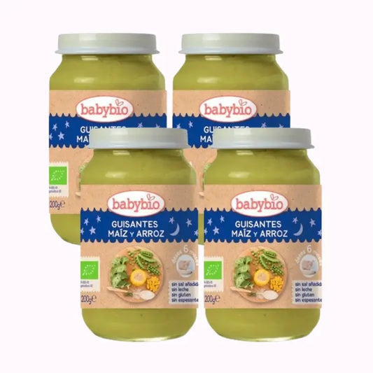 Babybio Good Night Pois-Maïs-Riz, paquet de 4 x 200 grammes