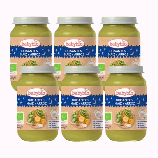 Babybio Good Night Pois-Maïs-Riz, paquet de 6 x 200 grammes