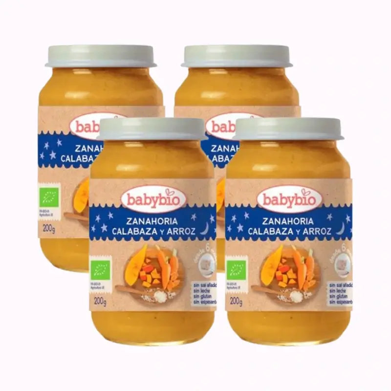 Babybio Goodnight Carrot-Squash-Rice, paquet de 4 x 200 grammes
