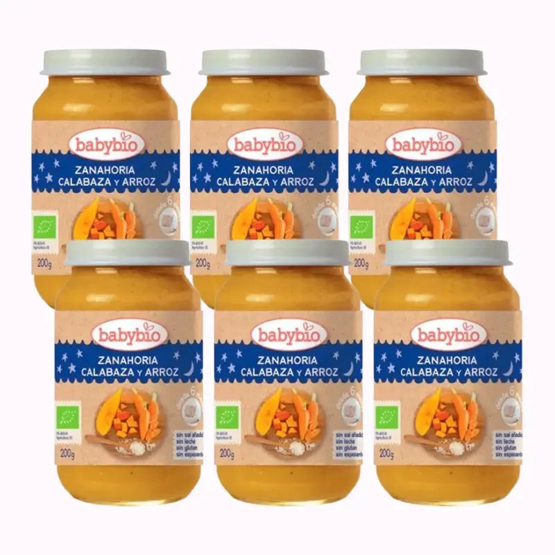 Babybio Goodnight Carrot-Squash-Rice, paquet de 6 x 200 grammes
