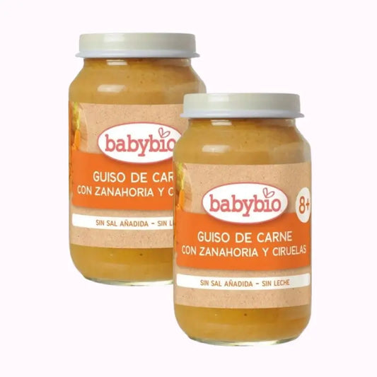 Babybio Ragoût de boeuf avec carottes et prunes, paquet de 2 x 200 grammes