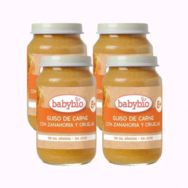 Babybio Ragoût de boeuf avec carottes et prunes, paquet de 4 x 200 grammes