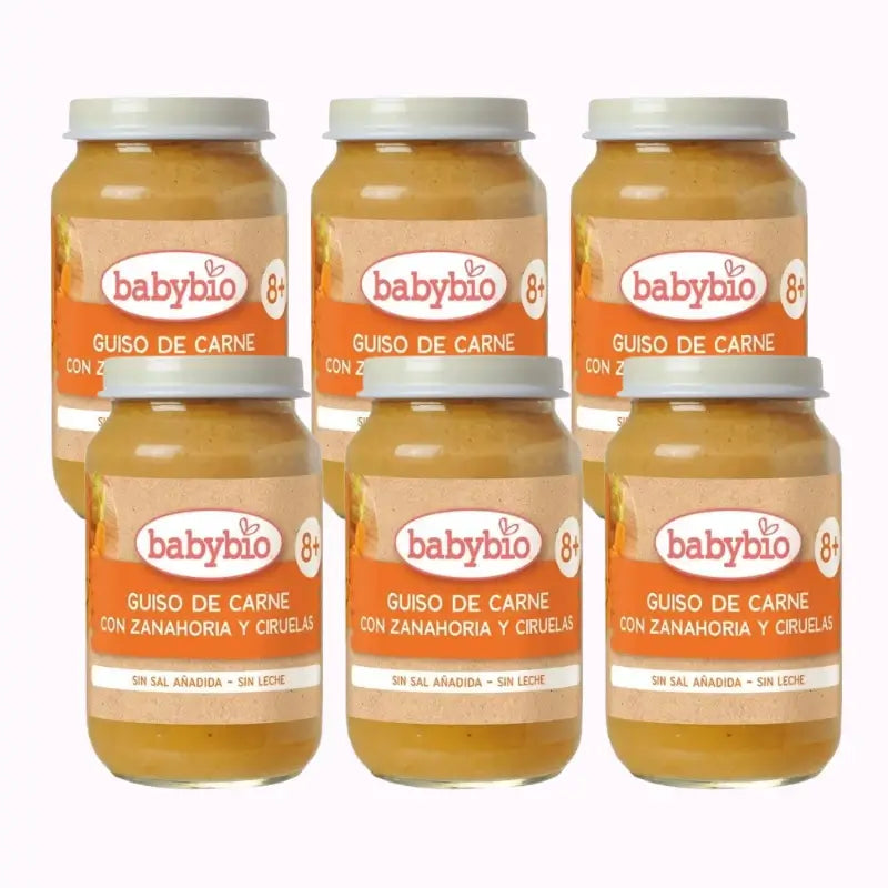 Babybio Ragoût de boeuf avec carottes et prunes, paquet de 6 x 200 grammes