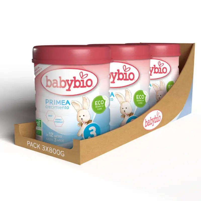 Babybio Primea 3 Croissance au lait de vache 12-36 mois, paquet de 3 x 800 grammes