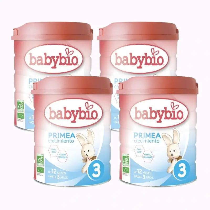 Babybio Primea 3 Croissance au lait de vache 12-36 mois, paquet de 4 x 800 grammes