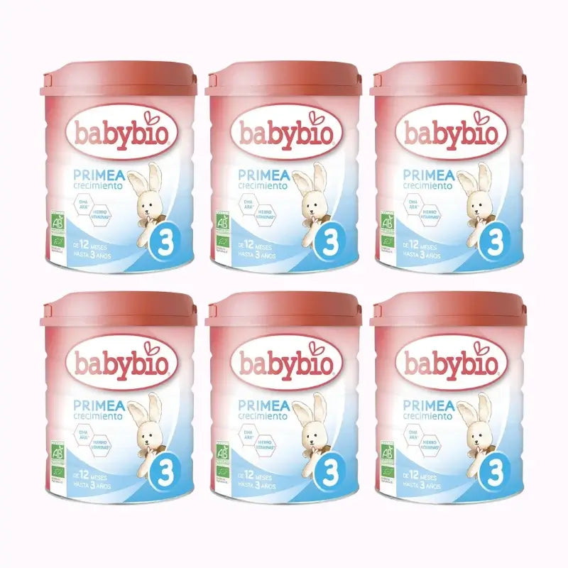 Babybio Primea 3 Lait de vache pour la croissance 12-36 mois, paquet de 6 x 800 grammes