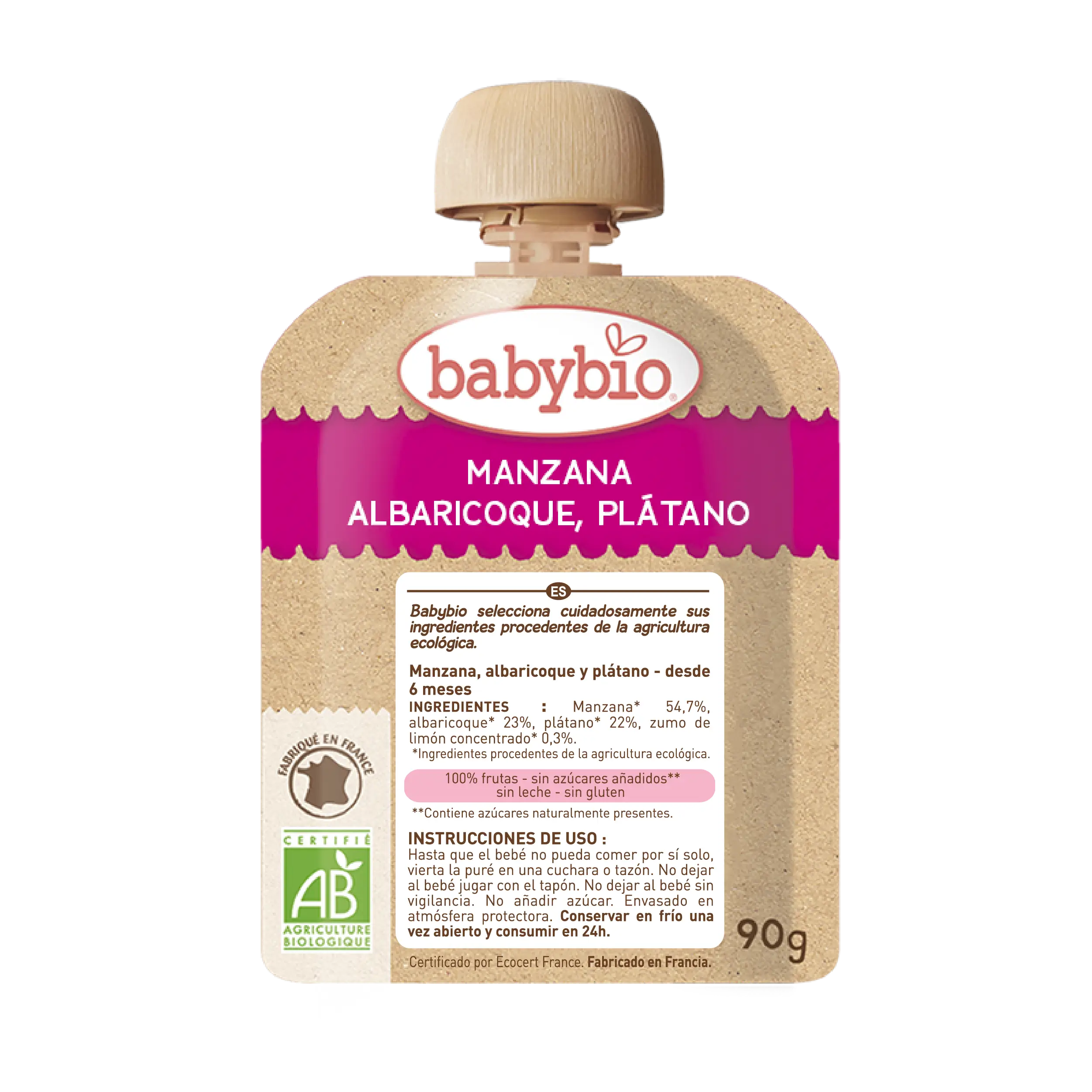 Babybio Pomme Abricot Banane Bio, 4x90g