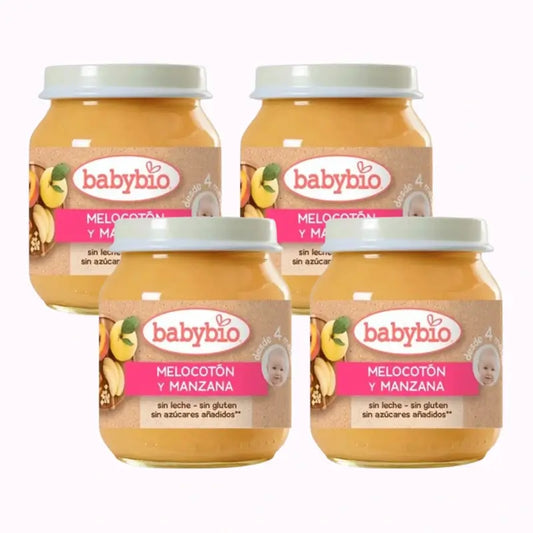 Babybio Pêche-Pomme, paquet de 4 x 130 g
