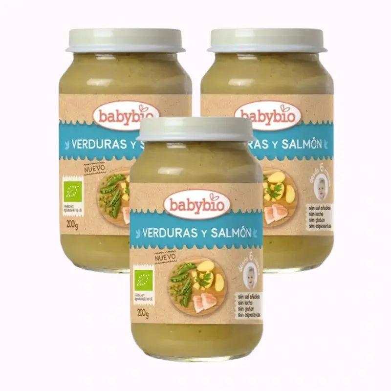 Babybio Menu Tradition Saumon, paquet de 3 x 200 grammes