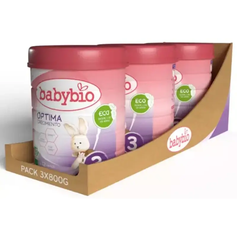 Babybio Optima 3 Lait de vache 12-36 mois, paquet de 3 x 800 grammes