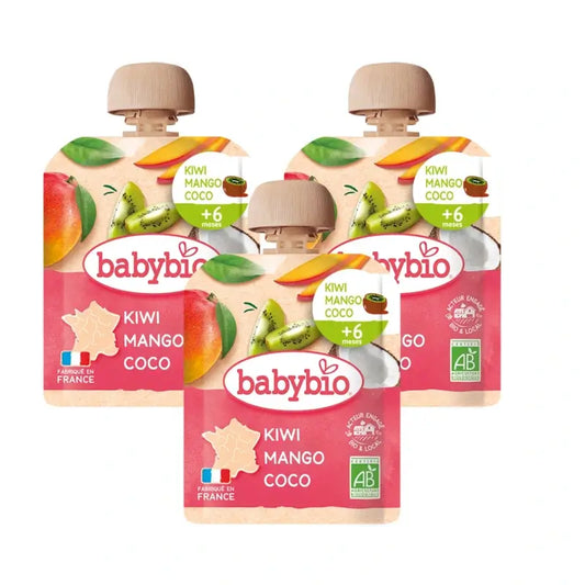 Babybio Pouch Kiwi Mangue Noix de Coco, Pack 3 x 90 g