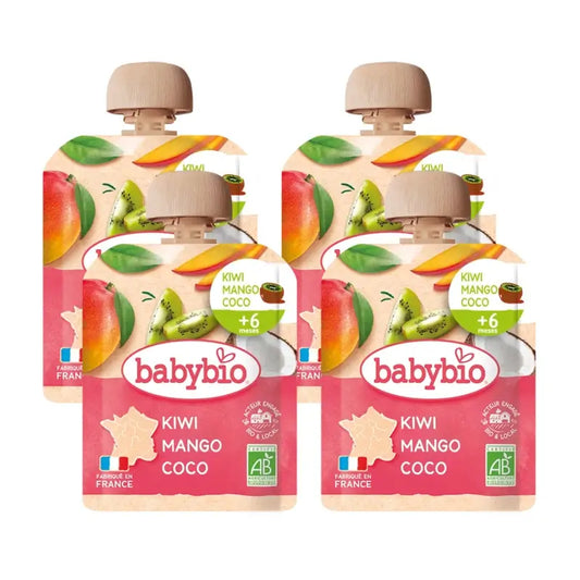 Babybio Pouch Kiwi Mangue Noix de Coco, Pack 4 x 90 g