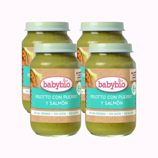 Babybio Risotto aux poireaux et au saumon, paquet de 4 x 200 g