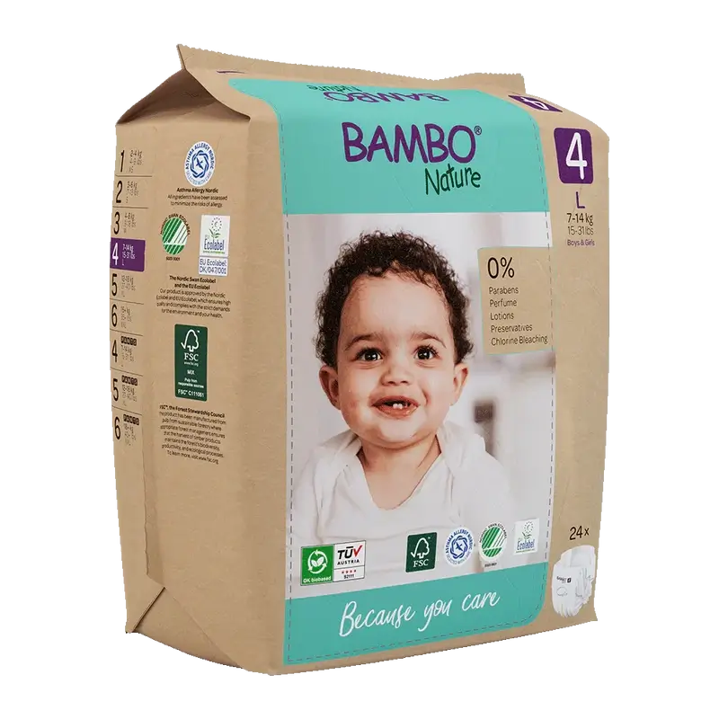 Couches Bambo Nature Taille 4 (7-14Kg), 24 pièces