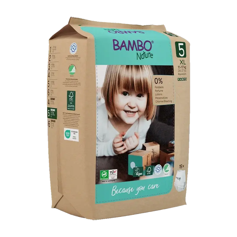 Couches Bambo Nature Pants Taille 5 (12-18Kg), 19 pièces