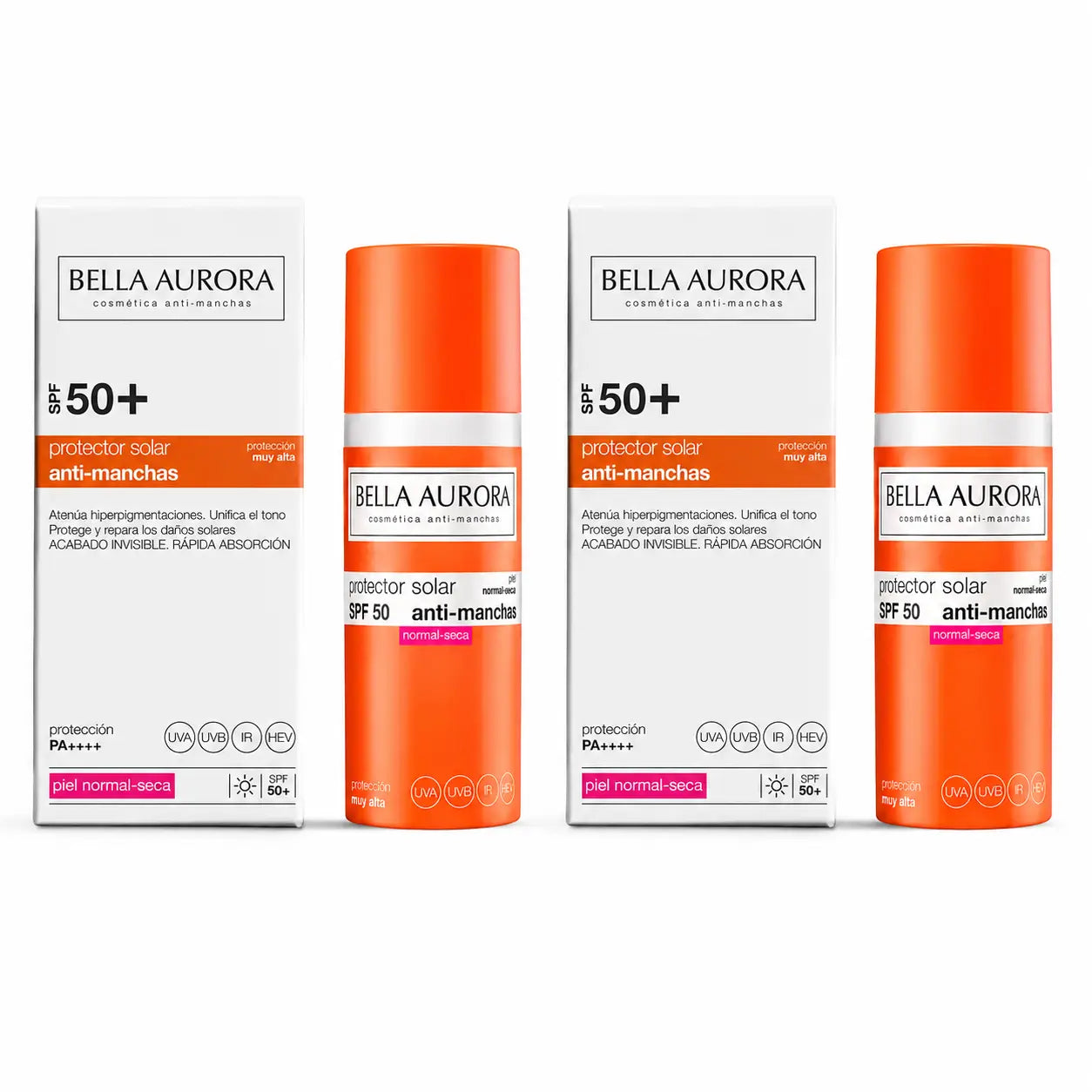 Bella Aurora Crème solaire anti-taches SPF 50+. Peaux normales à sèches, 50 ml, lot de 2