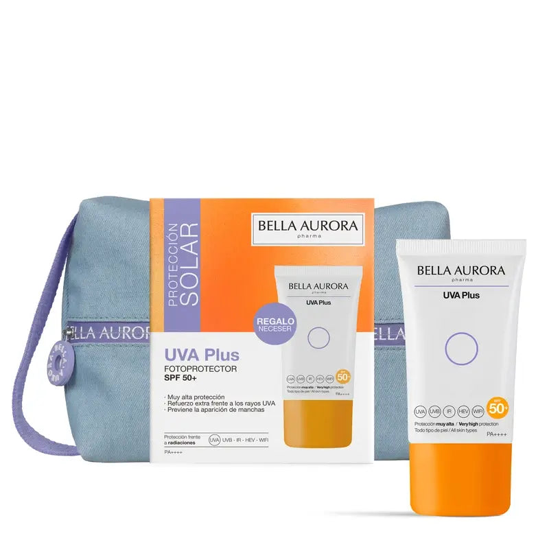 Bella Aurora Photoprotective Sunscreen Uva Plus Spf50+ + Jean Toiletry Bag Gift Set, 50 ml