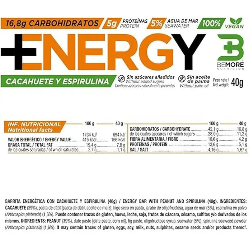 Bemore Nutrition Energy+ Barre énergétique Goût noix de coco et dattes Boîte de 18 unités