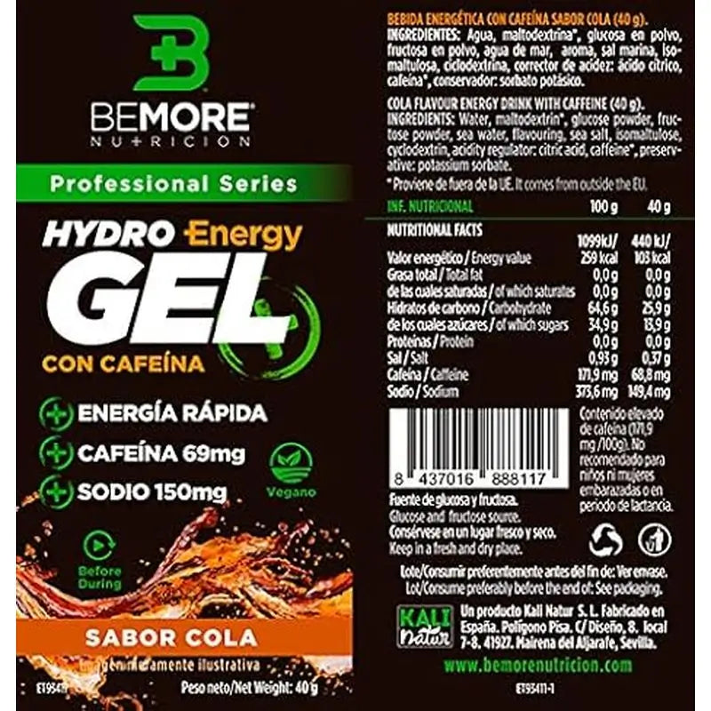 Bemore Nutrition Hydro Gel+ Energy Cola Flavour with Caffeine 24 unités