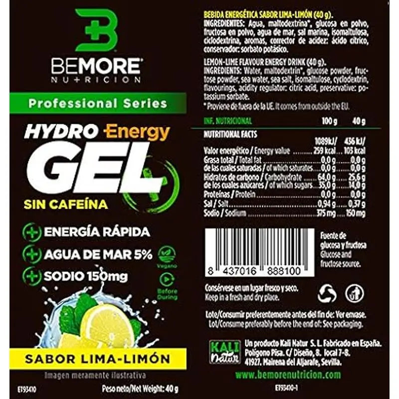 Bemore Nutrition Hydro Gel + Energy Lime-Lime Flavour Caffeine Free Box 24 units
